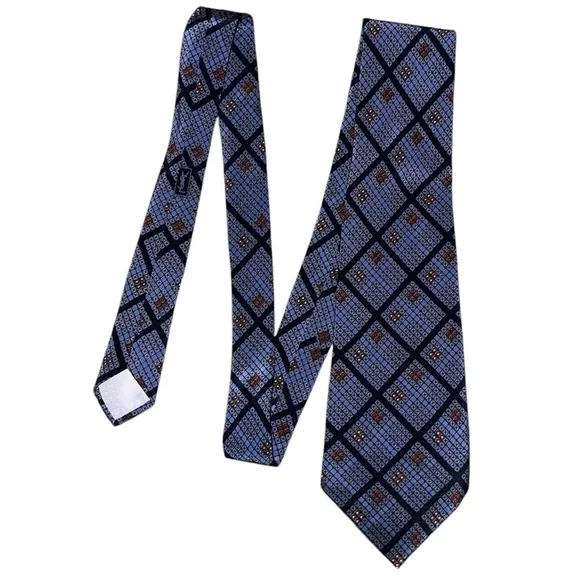 Yves Saint Laurent Paris Designer Blue Burgundy Geometric All Silk Wide Tie - Picture 3 of 4